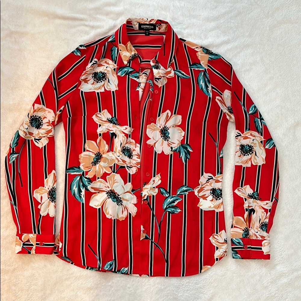 Floral and stripes button up blouse